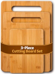 Bamboo Cutting Boards for Kitchen [Set of 3] Wood Cutting Board for Chopping Meat, Vegetables, Fruits, Cheese, Knife Friendly Serving Tray with Handles, 3 Piece Large, Medium, Small Size for Food Prep