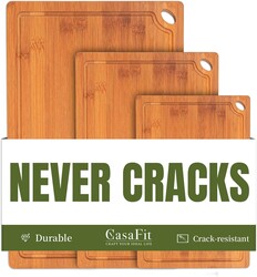 3-Piece Organic Bamboo Cutting Board Set for Kitchen - Carbonized Extra Sturdy Chopping Boards with Juice Grooves - Knife-Friendly Multi-Size (15", 12", 9") for Meat & Veggies - Housewarming Gift Box