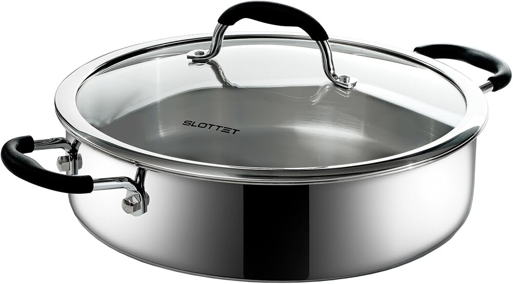SLOTTET Tri-Ply Stainless Steel Saute Pan with Lid, 5 Quart Deep Sauté Pan with Comfortable Silicone Handle,11.5 Inch Frying Pan,Dishwasher and Oven Safe,Induction Stainless Steel Cookware