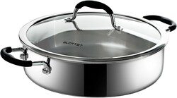 SLOTTET Tri-Ply Stainless Steel Saute Pan with Lid, 5 Quart Deep Sauté Pan with Comfortable Silicone Handle,11.5 Inch Frying Pan,Dishwasher and Oven Safe,Induction Stainless Steel Cookware
