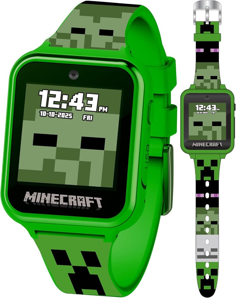 Minecraft Kids Smartwatch - Interactive LED Screen Watch with 10 Custom Watch Faces, Games, Camera, Alarm, Step Tracker & More - Fun Tech Gift for Boys and Girls - Fits Wrists 5.5'' to 8.0"