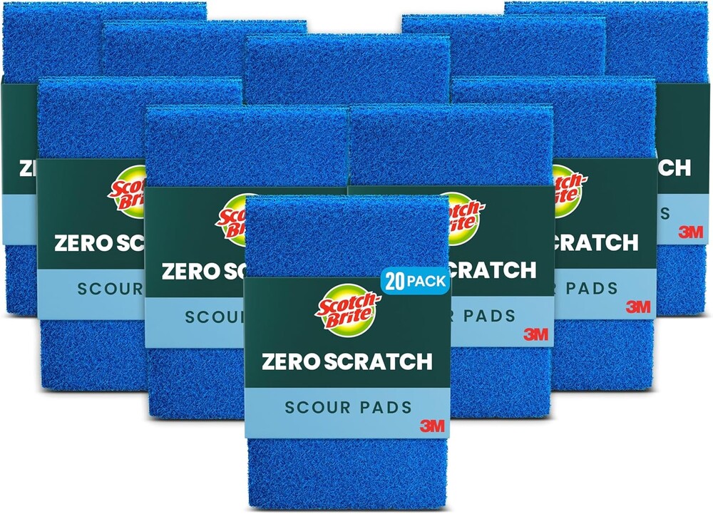 Scotch-Brite Zero Scratch Scouring Pad, Effective + Gentle Dish Scrubber for Household Cleaning, 20 Scrub Pads for Dishes, Nonstick Pots and Pans, Glass, Tubs, Showers, Reusable & Durable