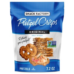 Snack Factory Original Pretzel Crisps, Non-GMO, 7.2 oz Resealable Bag