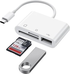 3-in-1 USB C Card Reader, Compatible with iPad Pro, MacBook Pro/Air, Chromebook, USB Camera Card Reader Adapter for XPS, Galaxy S10/S9 and More USB C Devices