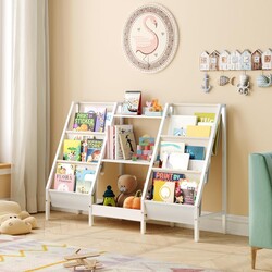 MAHANCRIS Kids Bookshelf and Toy Organizer, 3-Tier Bookshelf for Kids, Sturdy Kid Bookcase with Storage, Toddler Book Shelf for Kids Room, Playroom, Bedroom, Nursery, White BKWT34201