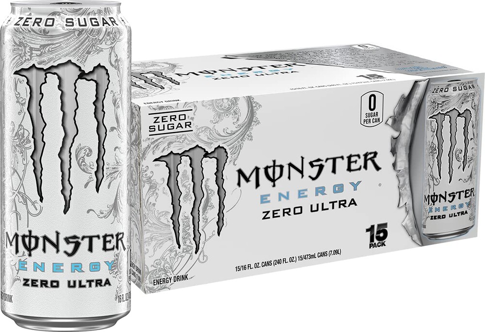 Monster Energy Zero Ultra, Sugar Free Energy Drink, 16 Ounce | Pack of 15