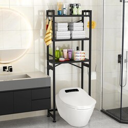 ZZL Over The Toilet Storage,3-Tier,Bathroom Toilet Organizer,Multifunctional Space Saver Freestanding Bathroom Shelves with 4 Hooks,Black