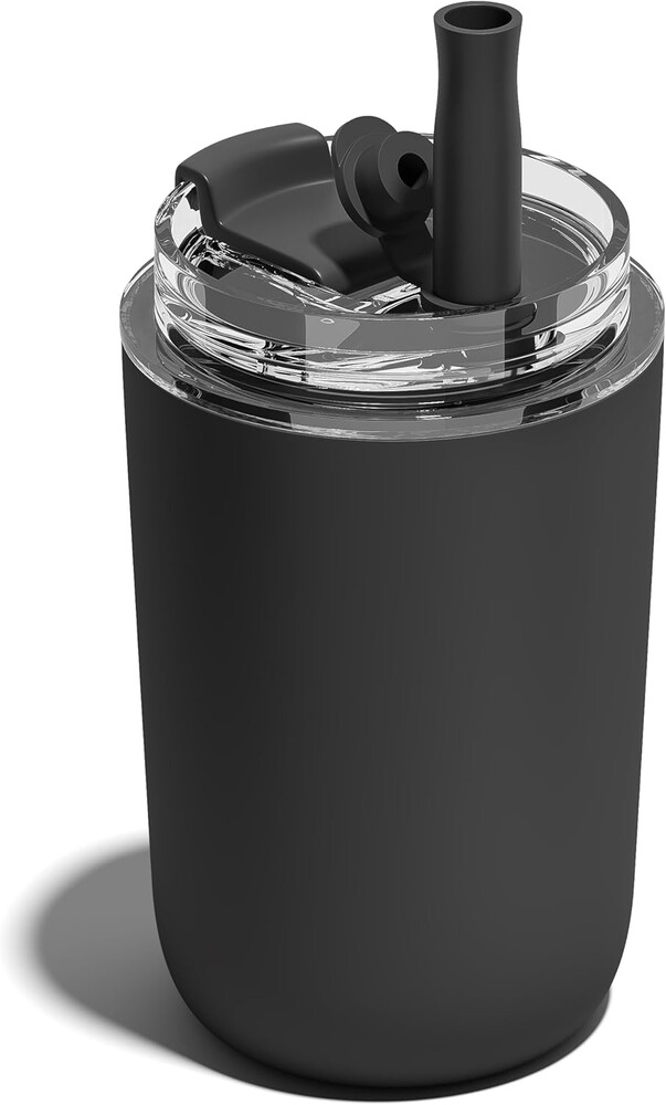 10 oz Insulated Coffee Tumblers, Travel Coffee Tumblers with Straw, Double-Wall Stainless Steel Tumbler, Leak Proof Tumbler, Reusable Cups with Lids for lced and Hot Drinks (Black)