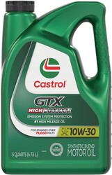 Castrol GTX High Mileage 10W-30 Synthetic Blend Motor Oil, 5 Quarts