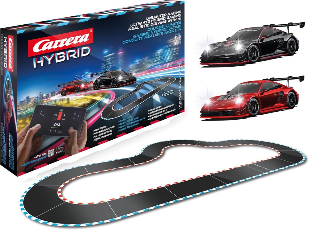 Carrera Hybrid Highway Challenge - Racing Fun of The New Generation - Legendary Porsche 911 GT3 R in 1:50 Scale - Hybrid Technology with AI Support - Control via Smartphone App