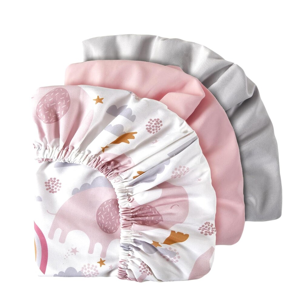 TILLYOU Baby Bassinet Sheets for Girls Boys, Fit for Hourglass Oval Rectangle Bassinet Mattress Sheets, 33”X16”, 3 Pack Rainbow Elephant