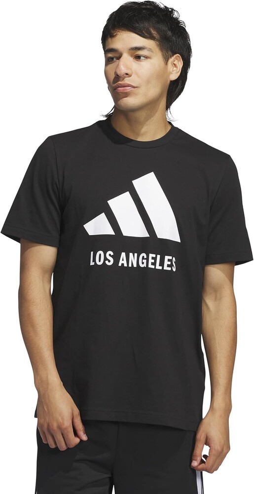 adidas Mens Key City Los Angeles Graphic Crew Neck Short Sleeve Casual Tops Casual - Black