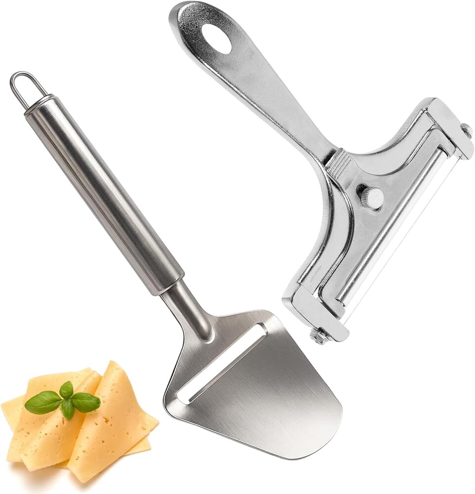 2 Pack Professional Swiss Cheese Slices Maker, Cheese Plane and Cutter Set, Stainless Steel Cheese Slicer with Ergonomic Handle