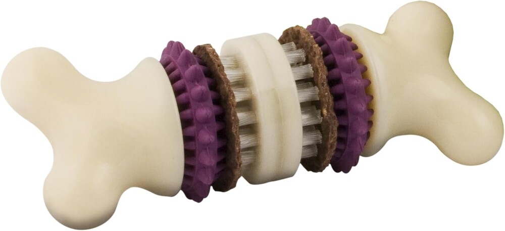 PetSafe Busy Buddy Bristle Bone Dog Chew Toy - Promotes Dental Health - Durable Nylon & Rubber - Treat Dispensing Design - Interactive Play - Refillable Treat Rings Included