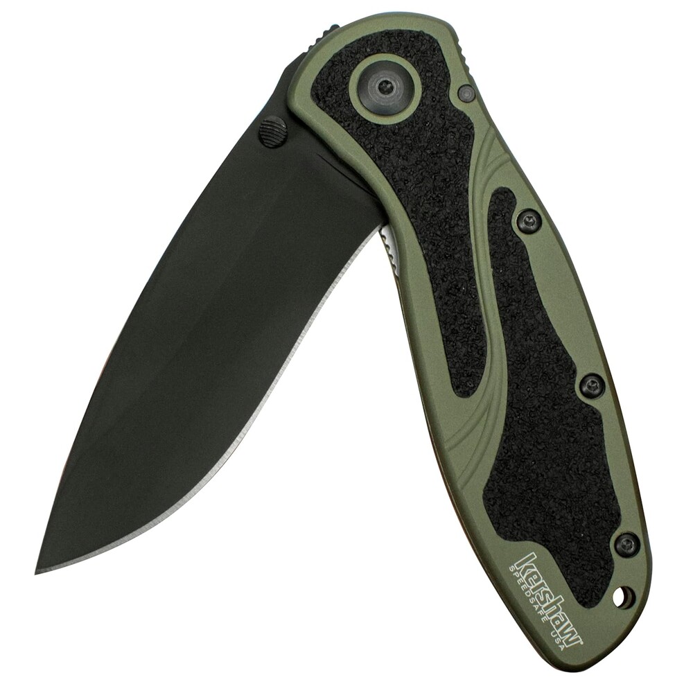Kershaw Blur Olive and Black Pocket Knife, 3.4” Stainless Steel Blade with Assisted Opening, Olive Aluminum Handle with Deep-Carry Pocketclip, Small Folding Knife