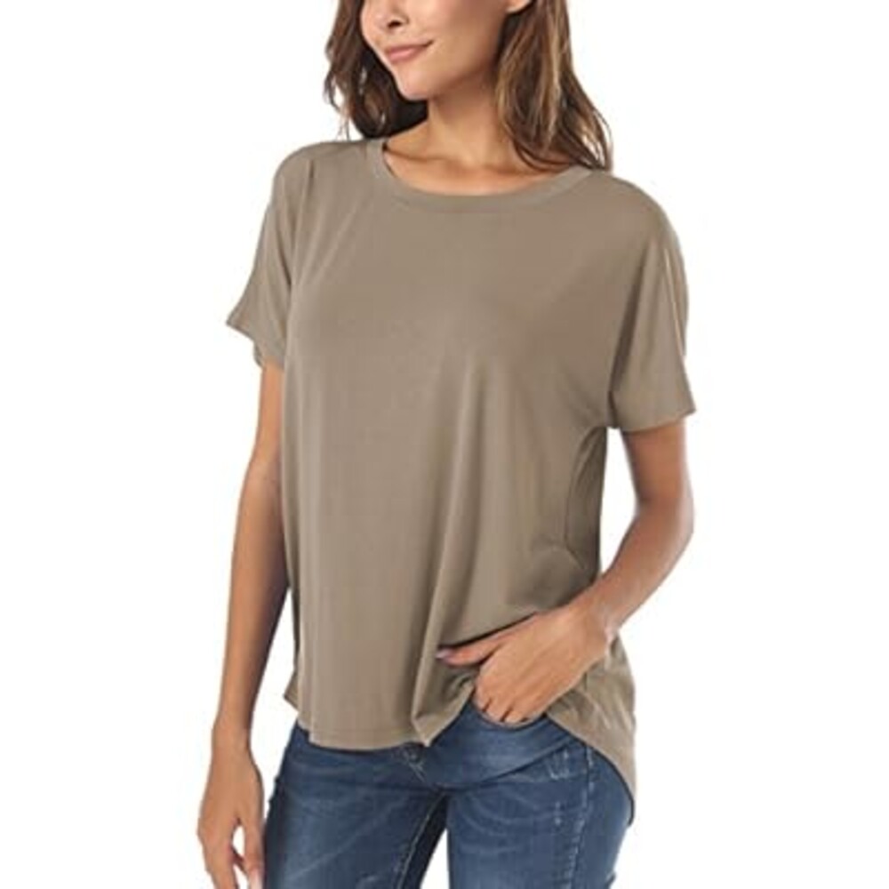 Herou Casual Summer Short Sleeve High Low Loose T Shirt Basic Tees Tops for Women