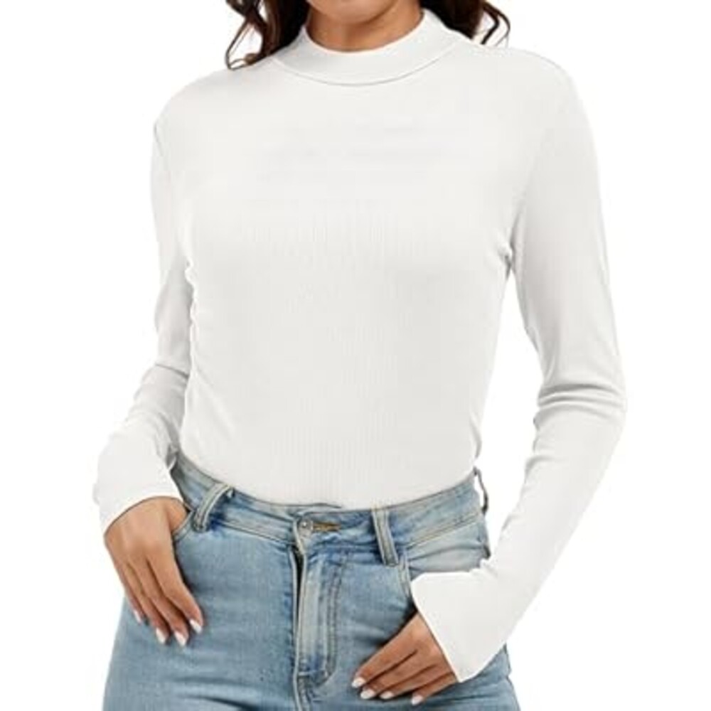 Jeqeocafy Women's Knitted Rib Mock Neck Long Sleeve Tshirt Fall Fashion Basic Thermal Underwear Tops Winter Clothes 2026