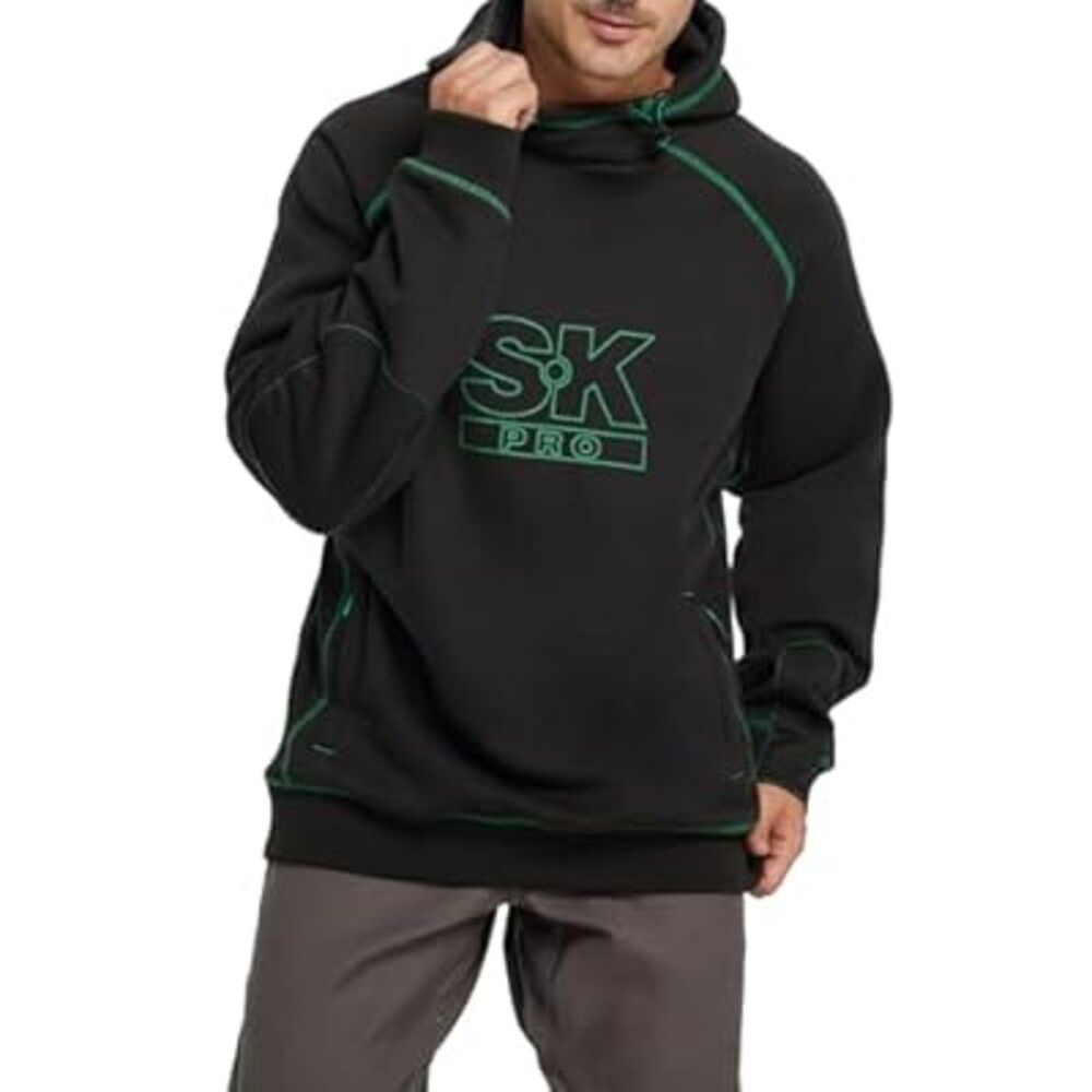 SKPRO Men's Hoodie Black Oversized Sweatshirts, Fleece Lined Hoodies Pullover, Loose Fit Work Hooded with Zip Pockets
