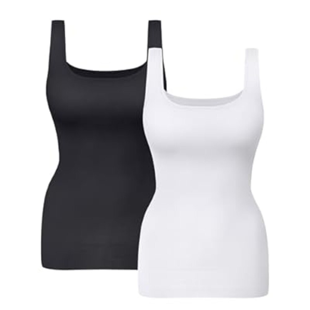 KIKIMINK Womens Shapewear Tank Tops Tummy Control Seamless Square Neck Body Shaper Compression Camisole Slimming Undershirt