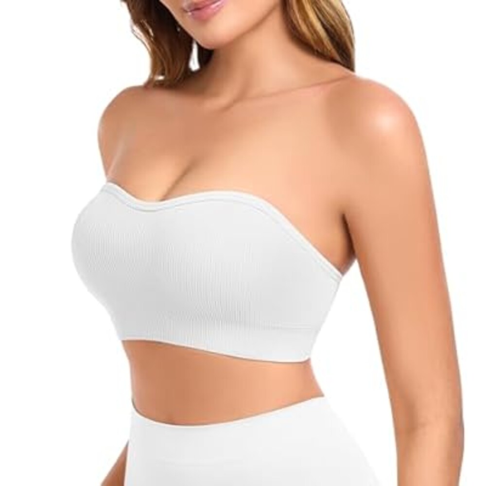 Finduself Strapless Bras for Women Non-Slip Padded Bandeau Bra Wireless Tube Top Bra Including Clear Straps