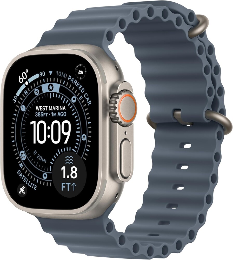 Apple Watch Ultra 3 [GPS + Cellular 49mm] Running & Multisport Smartwatch w/Rugged Titanium Case w/Anchor Blue Ocean Band. Satellite Communications, Advanced Health & Fitness Tracking