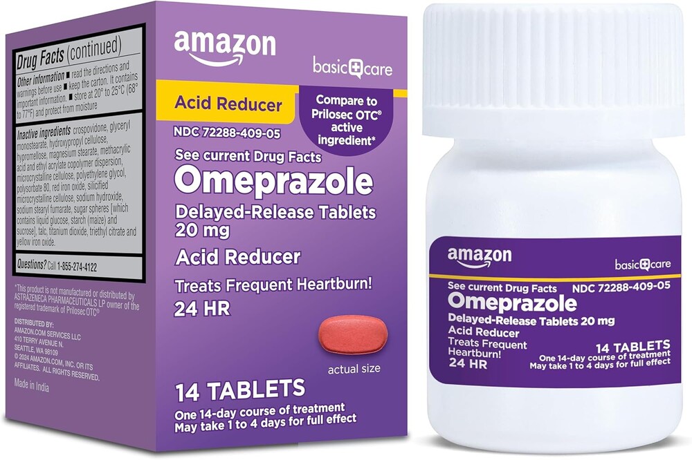 Amazon Basic Care Omeprazole Delayed Release Tablets 20 mg, Acid Reducer, 14 Count