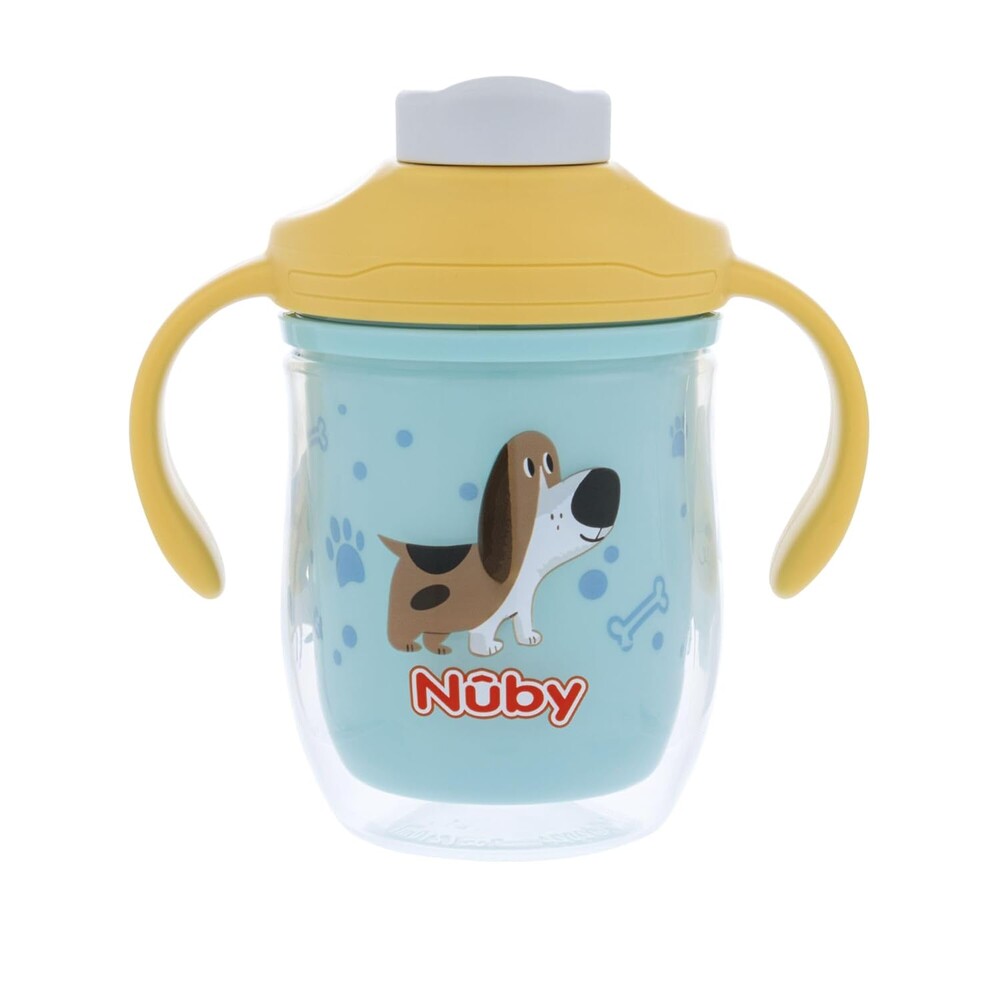 Nuby 2-in-1 Insulated Toddler Cup with 360° Weighted Straw & Hard Spout - 7 oz - Leak-Resistant with Easy Grip Handles - 4+ Months - Dogs