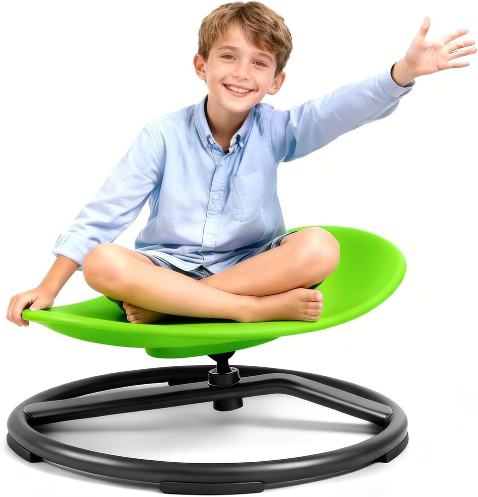 Spinning Chair for Autistic Kids - Sensory Swivel Seat with 220 lbs Weight Capacity & Non-Slip Base, Improves Balance & Coordination, Sit and Spin Sensory Toy for ADHD/Autism, Ages 3+ (Green)