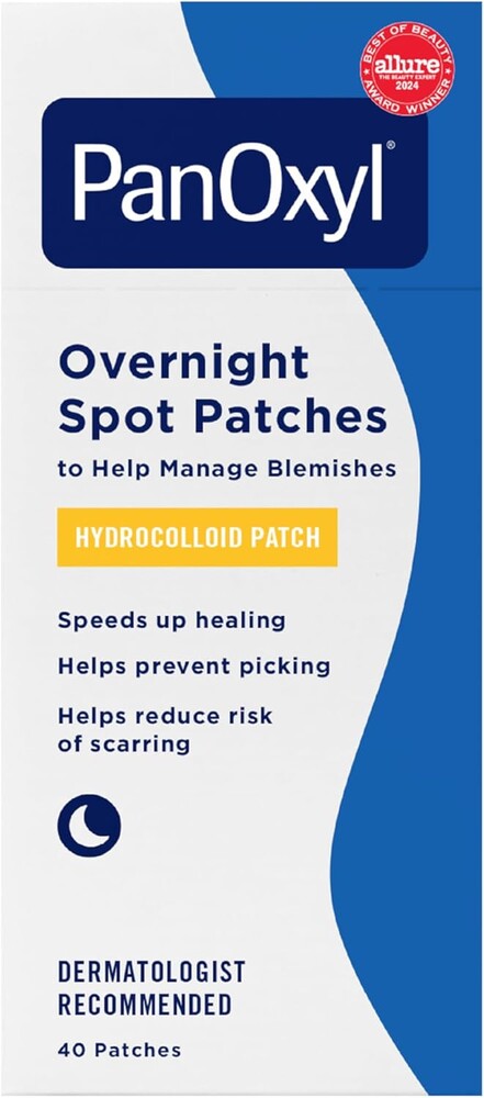 PanOxyl PM Overnight Spot Patches, Advanced Hydrocolloid Healing Technology, Fragrance Free, 40 Count Pack of 1