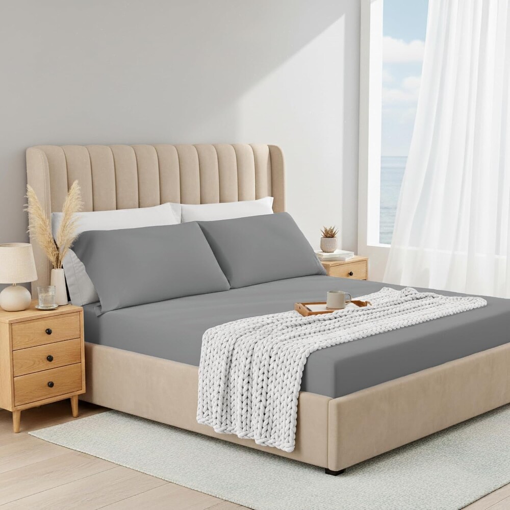 Twin Sheet Sets 2 Piece, Cooling Spandex Sheet,Fade Resistant Fitted Sheet & Pillowcases, All Elastic Fits Up to 15" Mattress,Breathable & Moisture-Wicking for Hot Sleepers, Gray