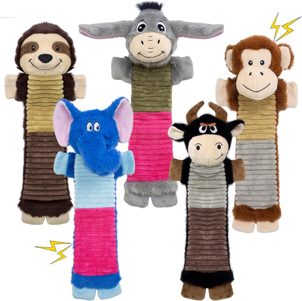 5 Pack No Stuffing Dog Squeaky Toys, Dog Chew with Crinkle and Squeaker, Cute Animal Plush to Keep Them Busy for Tug of war, Not Suitable for Aggressive Chewers