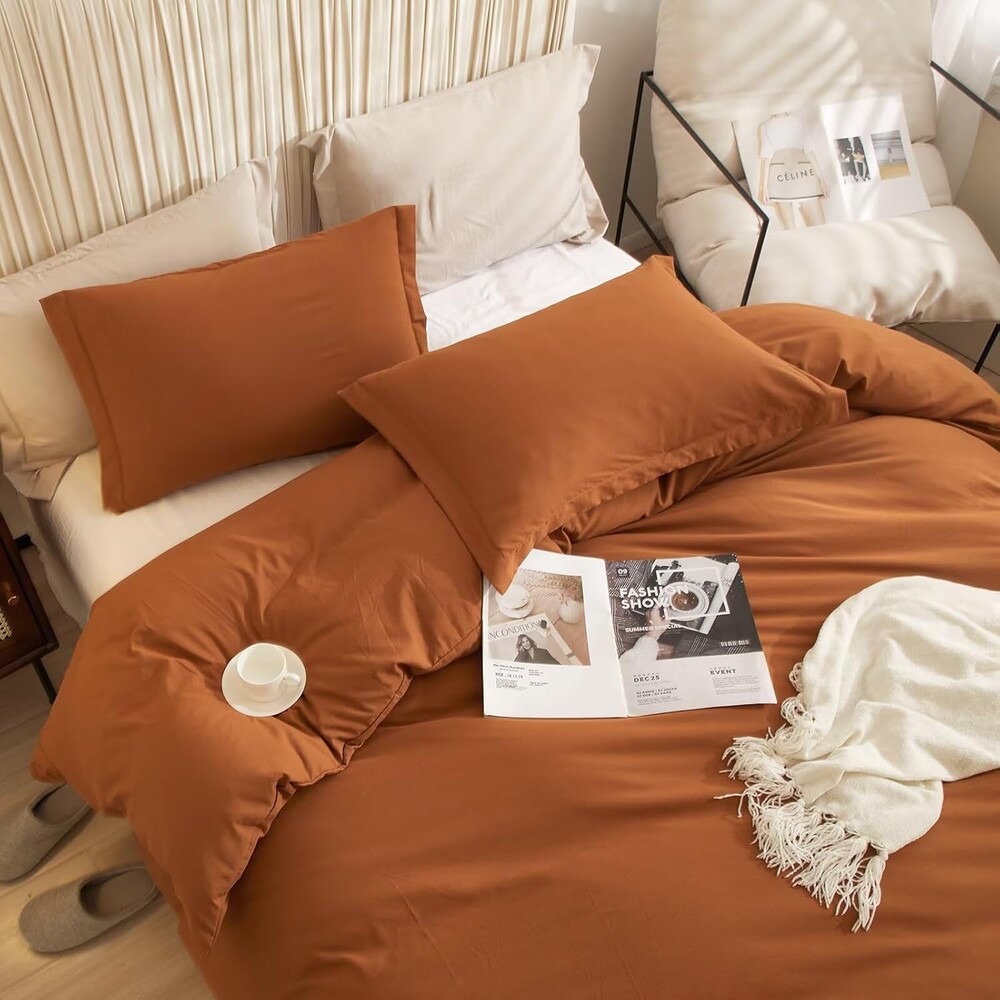 AZMTOP Terrocotta Duvet Cover Set Twin Size 3 Pcs,1 Duvet Cover and 2 Pillowcases,Soft Washed Microfiber Bedding Sets for All Season,Lightweight Breathable Quilt Covers Twin Size 68"X86"