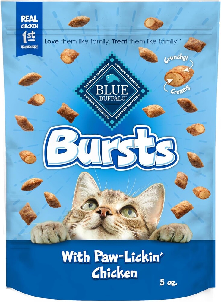 Blue Buffalo Bursts Crunchy & Creamy Cat Treats, Great for Training, Paw-Lickin' Chicken, 5-oz Bag