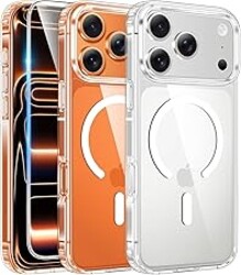 FNTCASE for iPhone 17 Pro-Max Case: Clear Magnetic Phone Cases with Screen Protector Compatible with Magsafe Slim Anti Yellowing Rugged Shockproof Protective Transparent Cell Cover (A-Clear)
