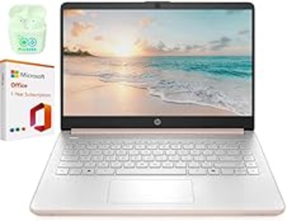 HP 14" Business Laptop, Microsoft Office 365 with Copilot AI & 1TB OneDrive, 16GB RAM 320GB Storage (256GB SSD+64GB eMMC), Dual-Core Intel Processor, Win 11, PLUSERA Earphones, Rose Gold–Best Value