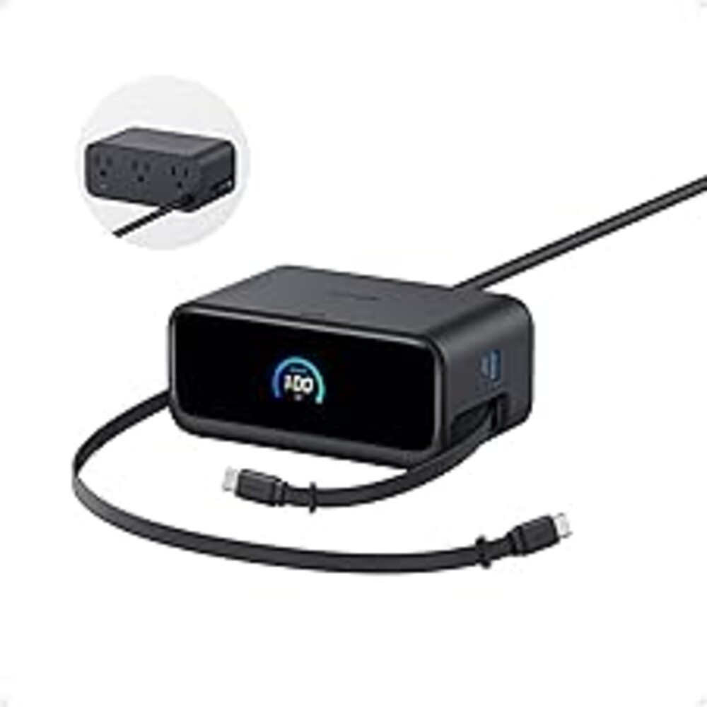 Anker Nano Charging Station, 100W 7-in-1 Power Strip, 2.3ft InstaCord Retractable Cable, Gaming Desk Accessories for Multiple Devices, 3 AC, 3 USB C, 1 USB A, MacBook Charger, Home Office(Non-Battery)