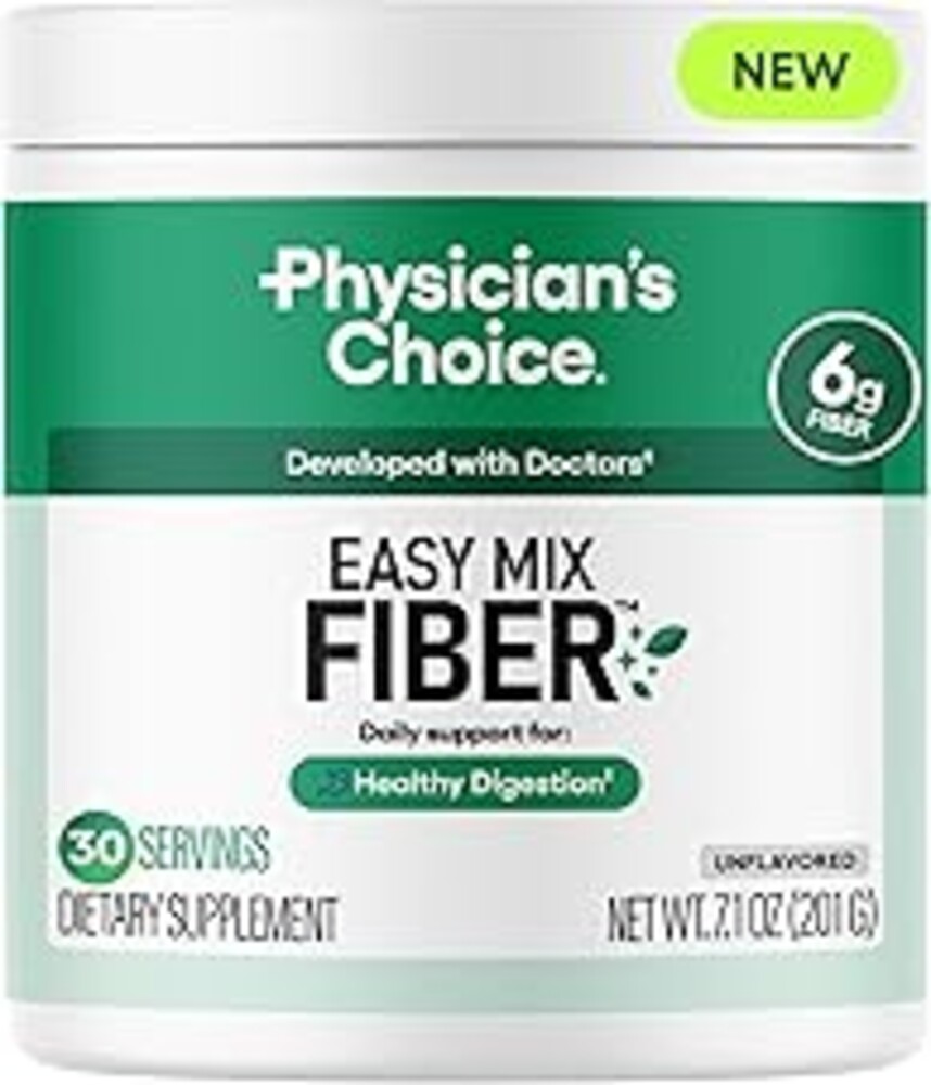 Physician's CHOICE Easy Mix Fiber for Digestive Health & Regularity - No Grit, Sugar Free, & Tasteless - Daily Prebiotic Soluble Fiber Powder Supplement for Women and Men - Unflavored - 7.1oz