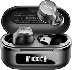 TOZO NC9 Hybrid Active Noise Cancelling Wireless Earbuds, 6 Mics ENC Clear Call, IPX8 Waterproof, in Ear Bluetooth 5.3 Headphones Stereo Bass Ear Buds 60H Playtime with LED Display 32 EQs via APP