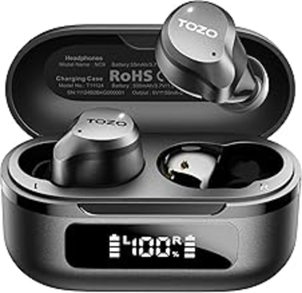 TOZO NC9 Hybrid Active Noise Cancelling Wireless Earbuds, 6 Mics ENC Clear Call, IPX8 Waterproof, in Ear Bluetooth 5.3 Headphones Stereo Bass Ear Buds 60H Playtime with LED Display 32 EQs via APP