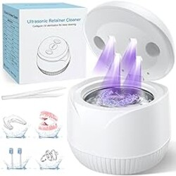 Dental Ultrasonic Retainer Cleaner Machine: 45kHz Dental Cleaning Pod with Digital Timer & 200ML, Deep Cleaning for Dentures, Mouth Guards, Aligners, Night Guards, Braces, Toothbrush Heads & Jewelry