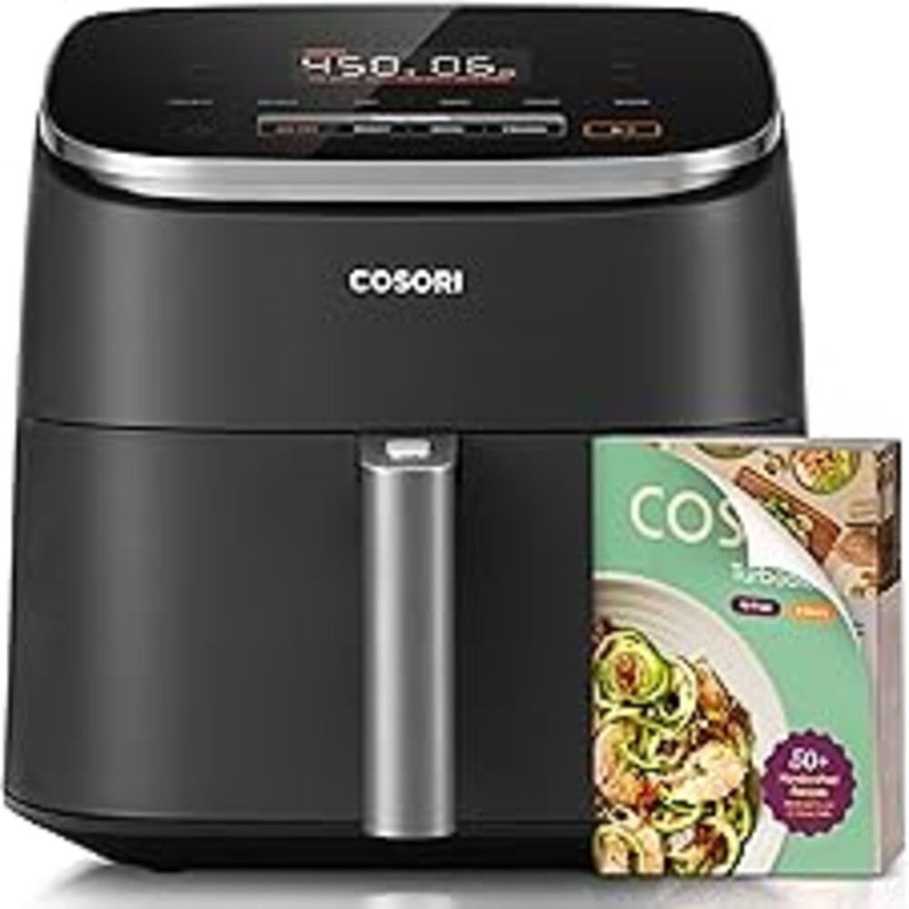 Cosori 9-in-1 TurboBlaze Air Fryer 6 Qt, PFAS-Free Ceramic Coating, 90°–450°F, Precise Heating for Even Results, Air Fry, Roast, Bake, Broil, Dry, Frozen, Proof, Reheat, Keep Warm, 120V, Dark Gray