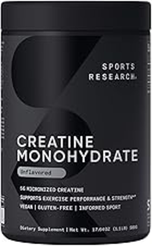 Sports Research Creatine Monohydrate - Gain Lean Muscle, Improve Performance and Strength and Support Workout Recovery* - 5 g Micronized Creatine - 17.64 oz