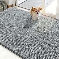 OLANLY Dog Door Mat for Muddy Paws 48x30, Absorbs Moisture and Dirt, Absorbent Non-Slip Washable Doormat, Quick Dry Chenille Mud Mat for Dogs, Entry Indoor Entryway Carpet for Inside Floor, Grey