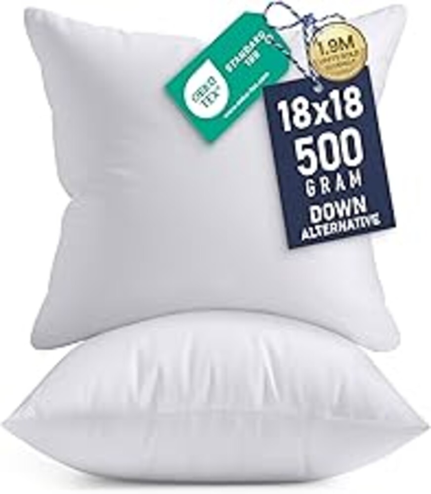 Utopia Bedding 18x18 Pillow Inserts, Set of 2, White – Indoor Decorative Throw Pillows for Bed, Sofa & Couch – Soft, Supportive & Fluffy Cushion Inserts