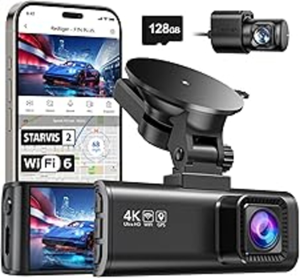 REDTIGER 4K Dash Cam Front Rear, STARVIS 2 Sensor, Free Card Included, 5.8GHz WiFi-20MB/s Fast Download, Dash Camera for Cars with GPS, WDR Night Vision, 170°Wide Angle, 24H Parking Mode(F7NP)