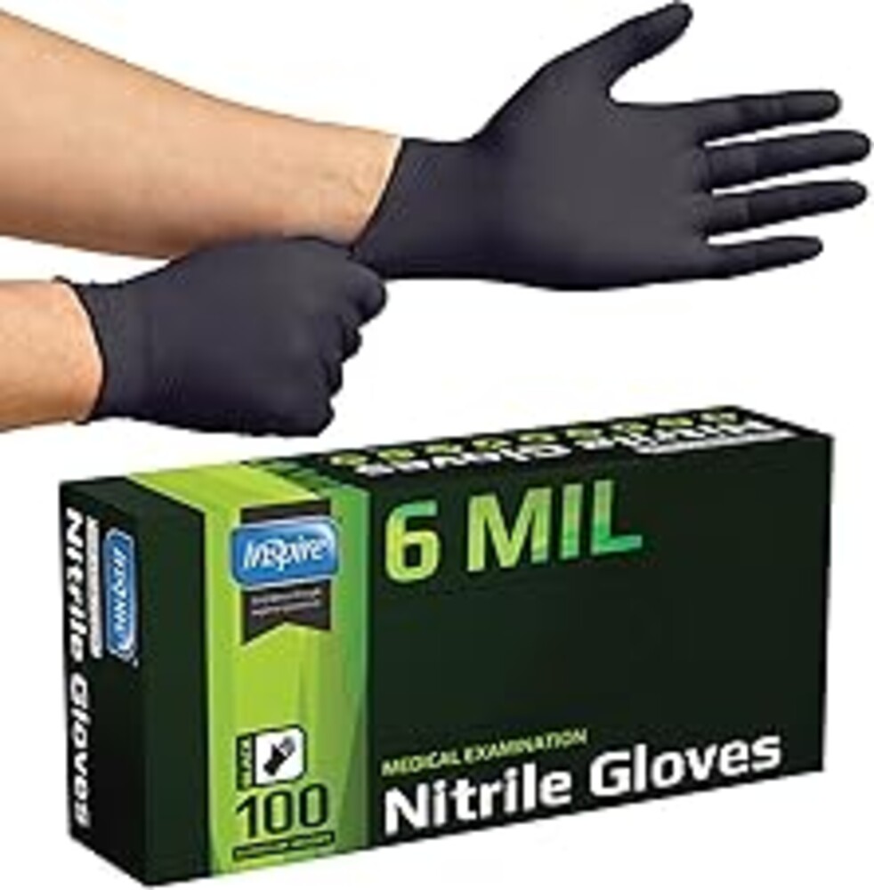 Inspire Black Nitrile Gloves HEAVY DUTY 6 Mil Nitrile Chemical Resistant Medical Cooking Cleaning Disposable Black Gloves