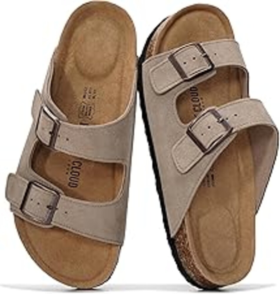 Project Cloud 100% Genuine Leather Flat Sandals For Women 2026 Cork Footbed Womens Sandals with Memory Foam and arch support Vacation Essentials Slides for Women Footwear (Venita)