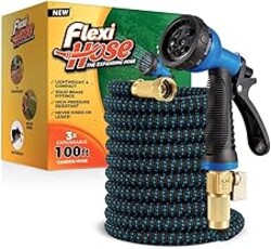 Flexi Hose Expandable Garden Hose with 8 Function Nozzle, 100FT - Lightweight Retractable Garden Hose, Water Hose - No-Kink Flexibility, 3/4 Inch Solid Brass Fittings and Double Latex Core