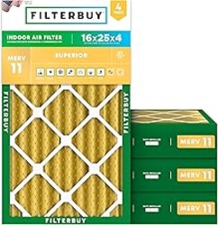 Filterbuy 16x25x4 Air Filter MERV 11 Superior Pet & Allergy Defense (4-Pack), Electrostatic Pleated HVAC AC Furnace Filters Replacement (Actual Size: 15.50 x 24.50 x 3.63)