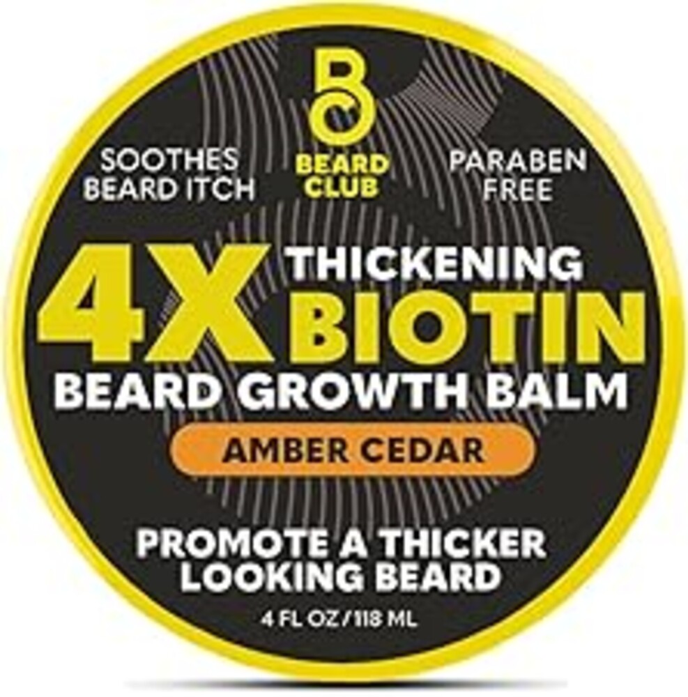 The Beard Club Biotin Beard Balm for Men - Beard Growth Shea Butter with Castor & Coconut Oil - Moisturizing, Hydrating and Softening Cream - Amber Cedar Scent - 4 oz